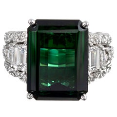 14.50 Carat Green Tourmaline and Diamond Ring
