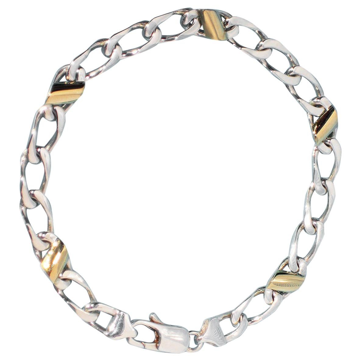 Tiffany & Co. Sterling Silver 18 Karat 18 Carat Gold Link Bracelet