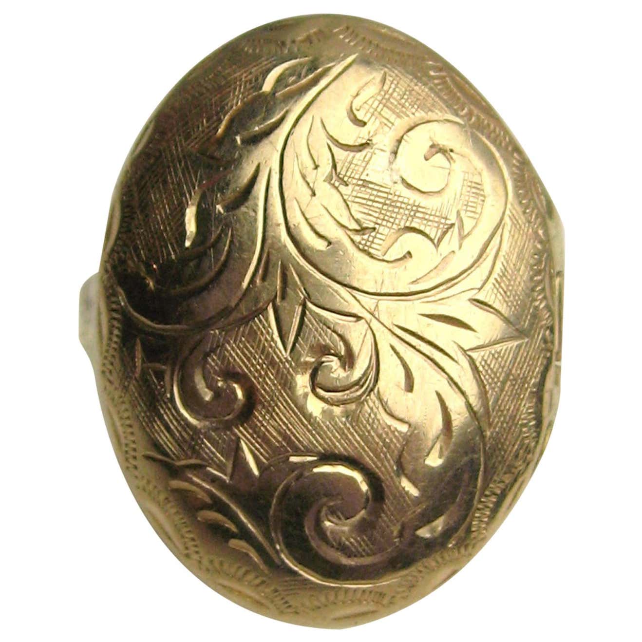 14 Karat Gold Antique Poison Locket Scrolled Engraving Ring For Sale at ...