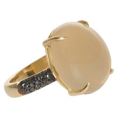 Cabochon Nude Moonstone 18 Karat Gold Cocktail Ring with Pave Diamonds