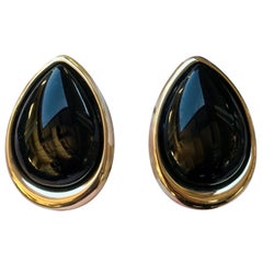 Pear Shaped Black Onyx 14 Karat Yellow Gold Earrings Peter Brams Designs