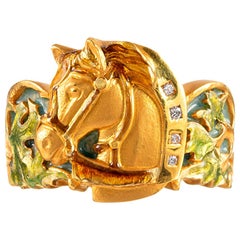 Masriera Enamel and Diamond Horse Motif Ring