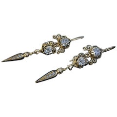 Antique Georgian Rose Cut Diamond Enamel Gold Earrings