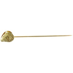 Vintage 14 Karat Yellow Gold Shell with Pearl Stick Pin
