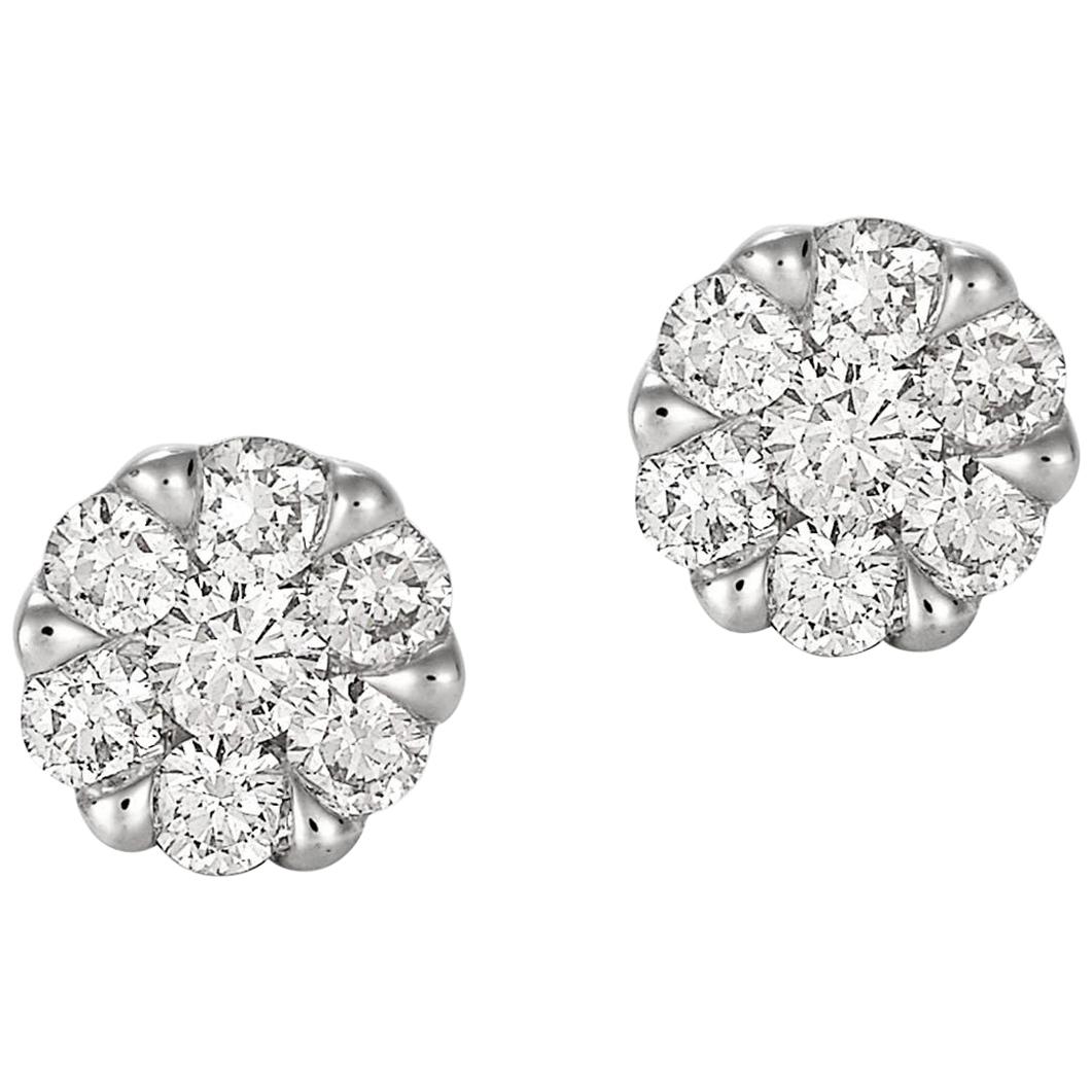 Giulians Large 18K Diamond Set Cluster Stud Earrings For Sale