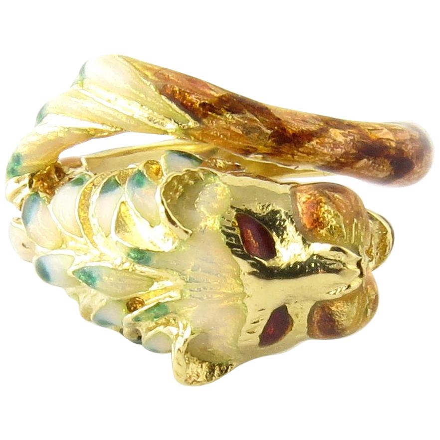 18 Karat Yellow Gold and Enamel Lion Head Ring