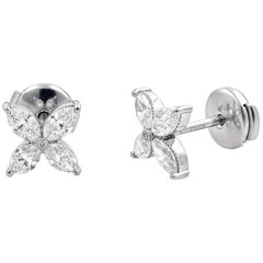 Handmade Diamond Stud Earrings Marquise Cuts in Platinum 1.22 Carat