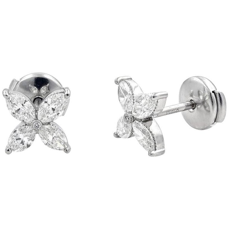 Handmade Diamond Stud Earrings Marquise Cuts In Platinum 1 22 Carat Handmade Diamond Stud Earrings Marquise Cuts In Platinum 1 22 Carat For