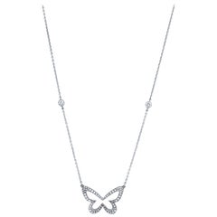 Diamond Butterfly Pendant Necklace Platinum 0.86 Carat Handmade