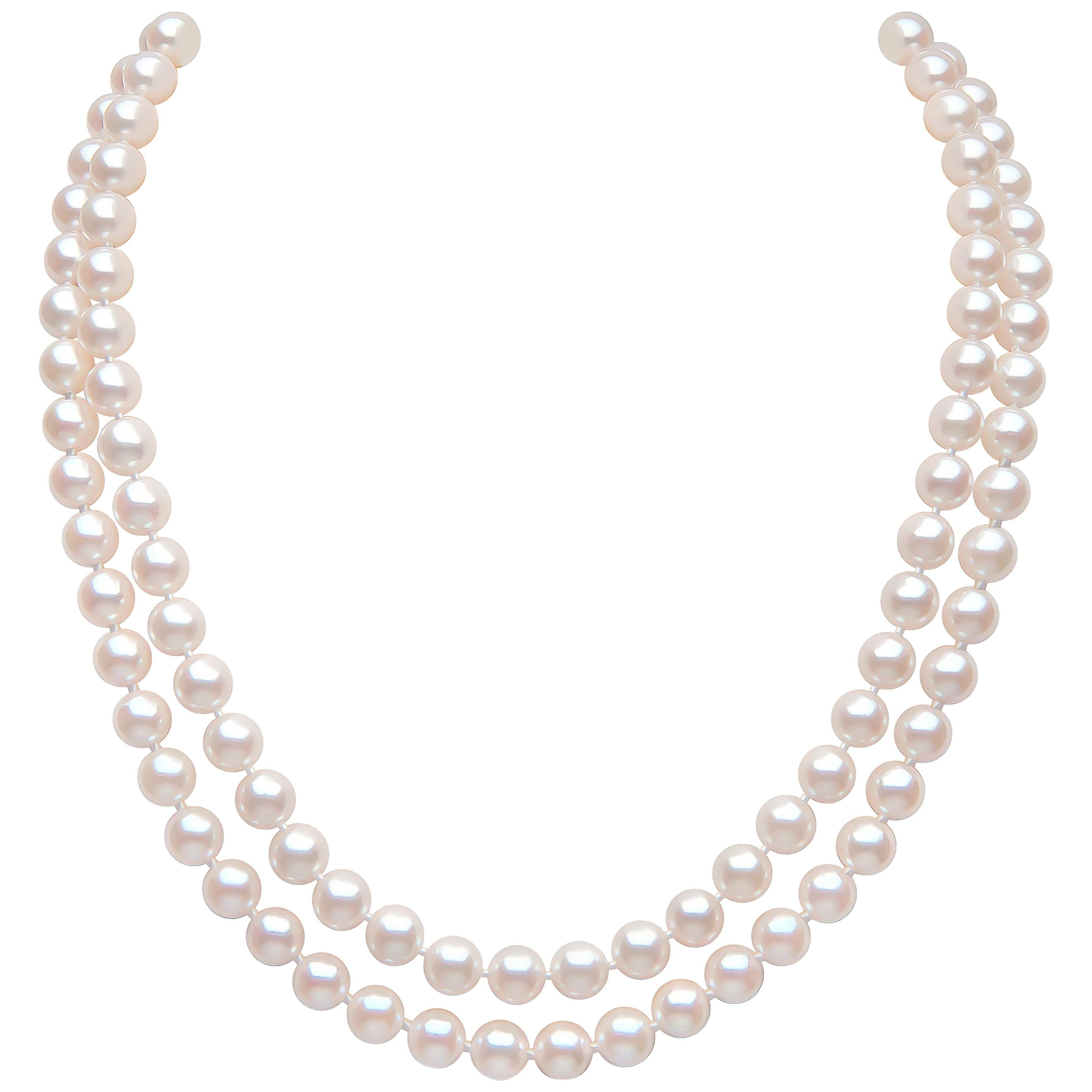 Yoko London Akoya Pearl and Diamond Two-Row Necklace in 18 Karat White Gold