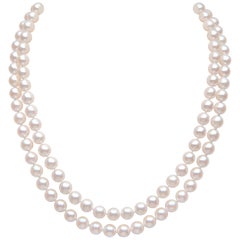 Yoko London Akoya Pearl and Diamond Two-Row Necklace in 18 Karat White Gold