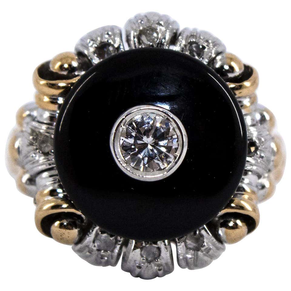 Renaissance Style 0.20 Carat White Diamond Onyx Yellow Gold Cocktail ...