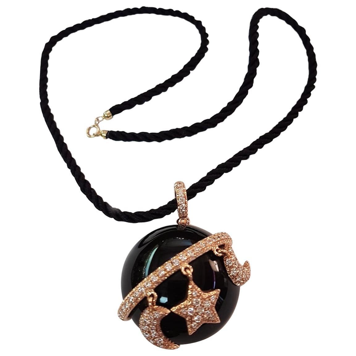 Dada Arrigoni Rose Gold Diamond Onyx Necklace