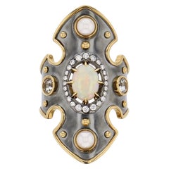 Diamonds Bouclier Ring set with Opal, Topaz and Akoya Pearls in 18k by Elie Top