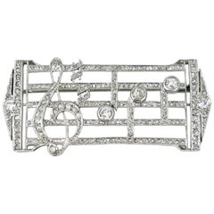 Edwardian Platinum Diamond Music Score Brooch