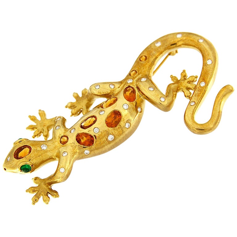 Valentin Magro Gold Salamander Brooch with Citrines and Diamonds For ...