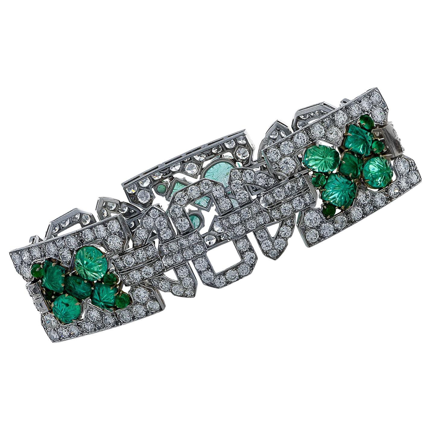Art Deco 25 Carat Diamond and Emerald Bracelet
