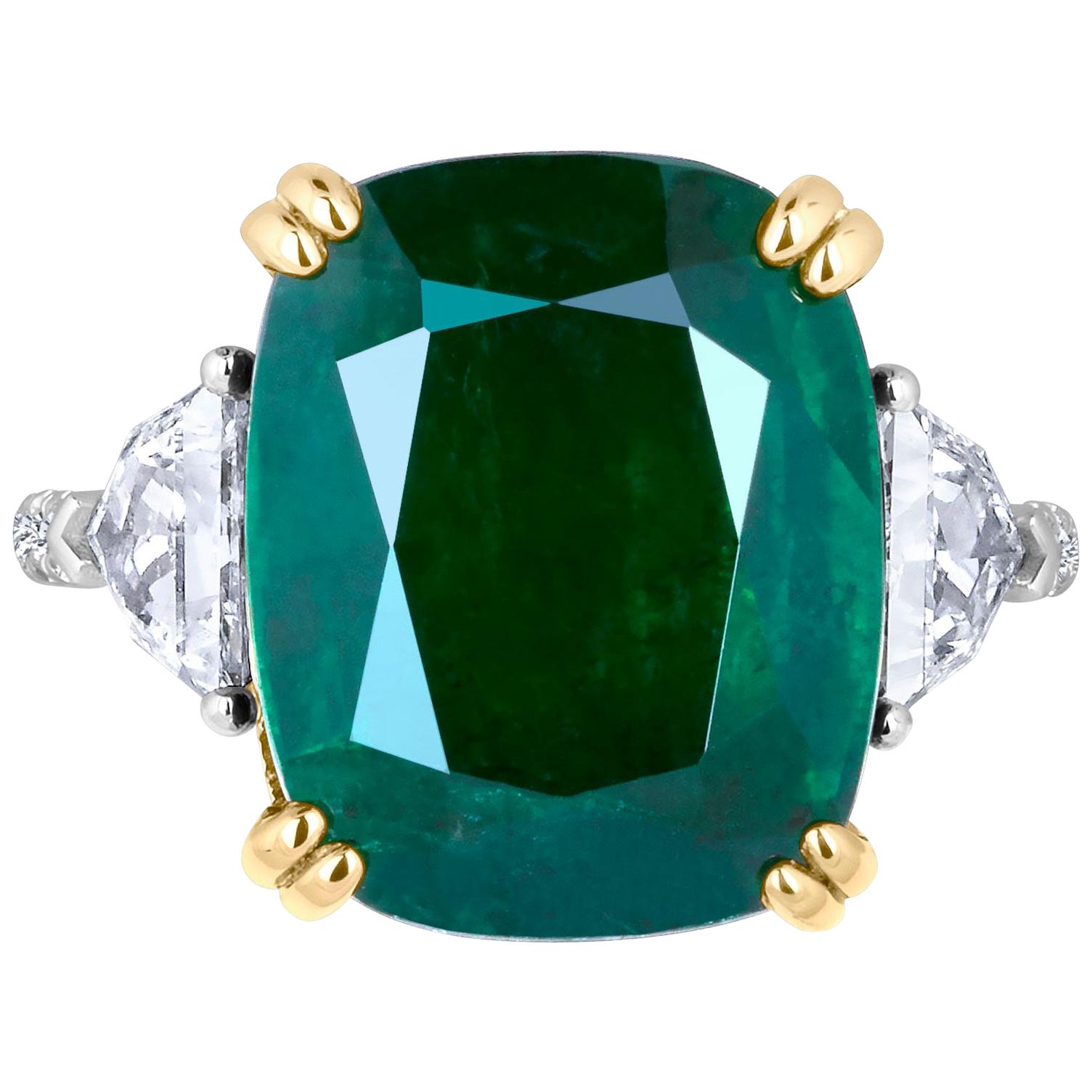 Emilio Jewelry 12.27 Carat Certified Genuine Emerald Diamond Ring