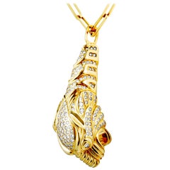 Gucci Diamond Yellow Gold Panther Pendant Necklace