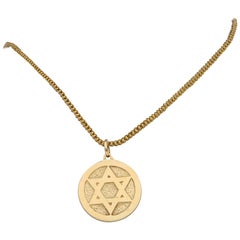 Saint Estephe and Star-Of-David Medallion Pendant in Yellow Gold