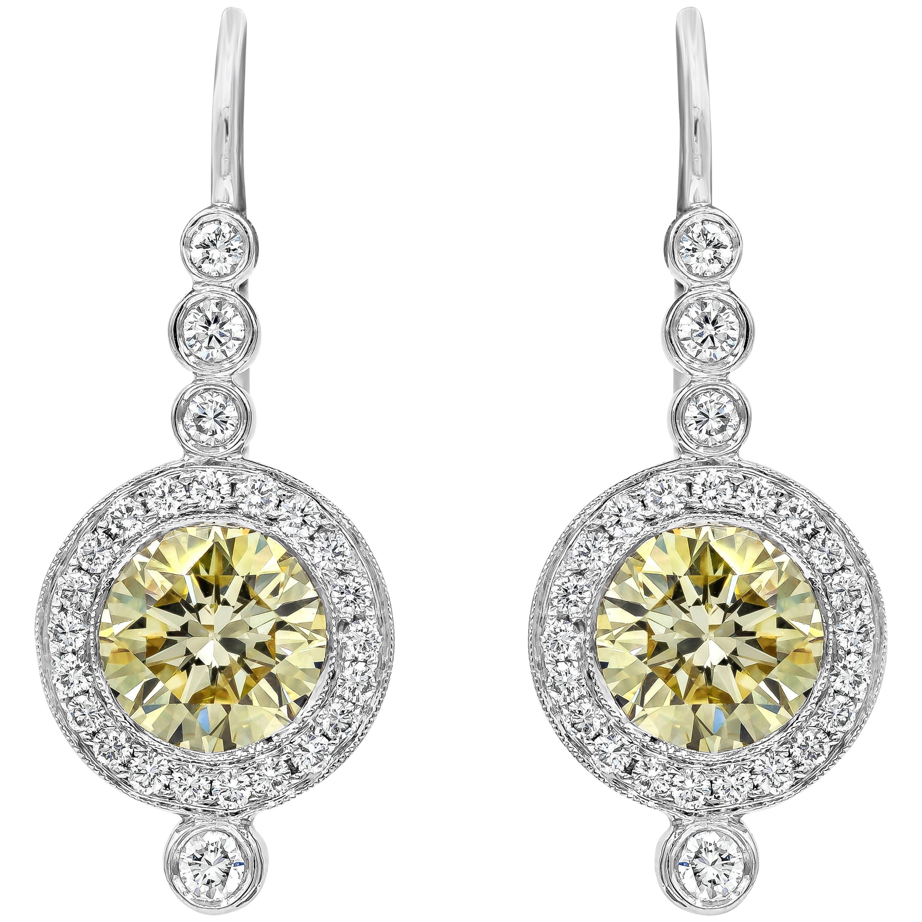 Fancy Yellow Diamond Halo Drop Earrings
