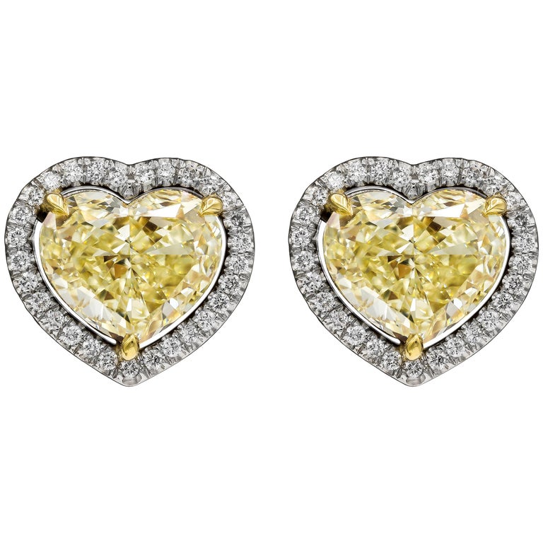 GIA Certified Heart Shape Yellow Diamond Halo Stud Earrings at 1stDibs