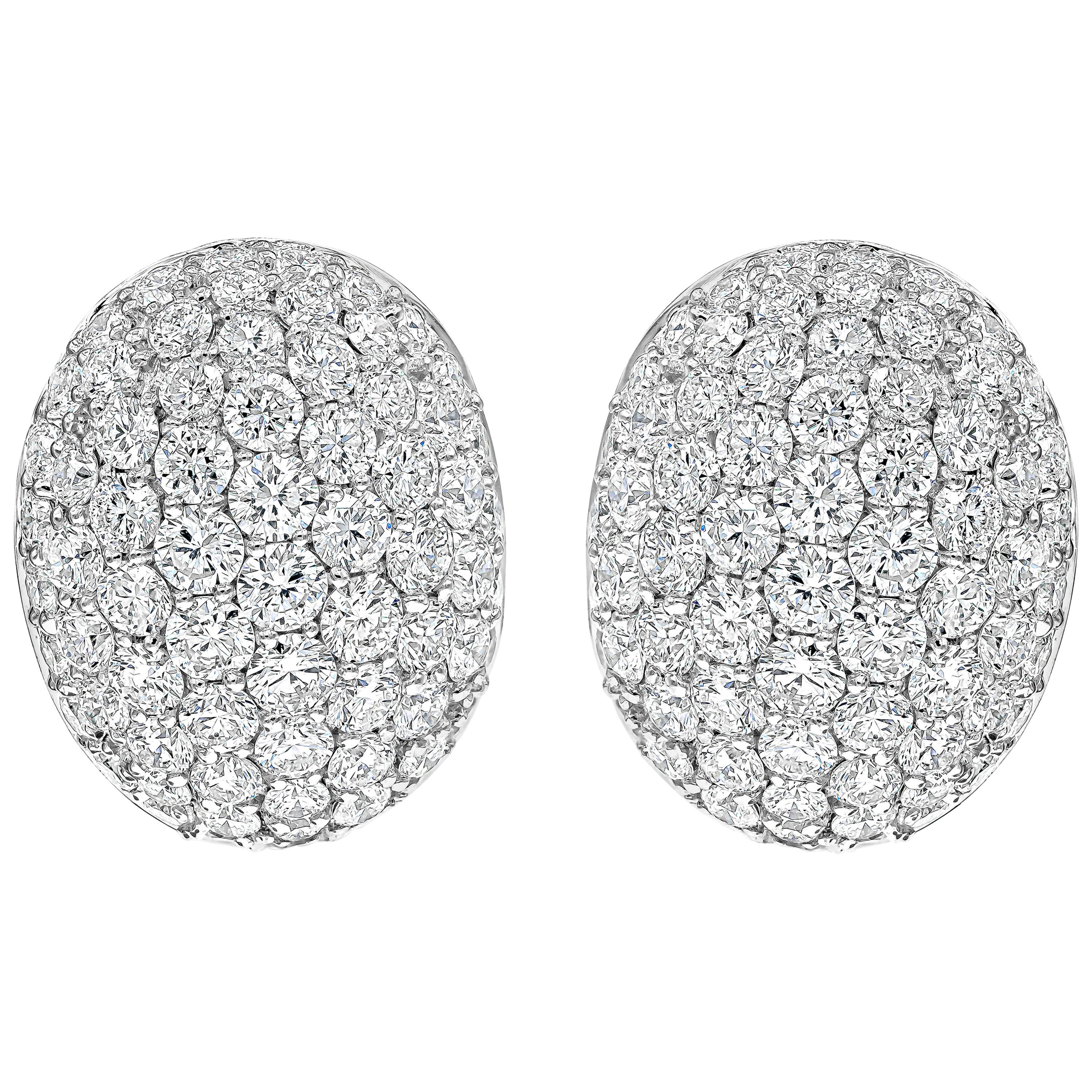 6.43 Carats Total Brilliant Round Micro-Pave Diamond Oval Shape Clip-on Earrings