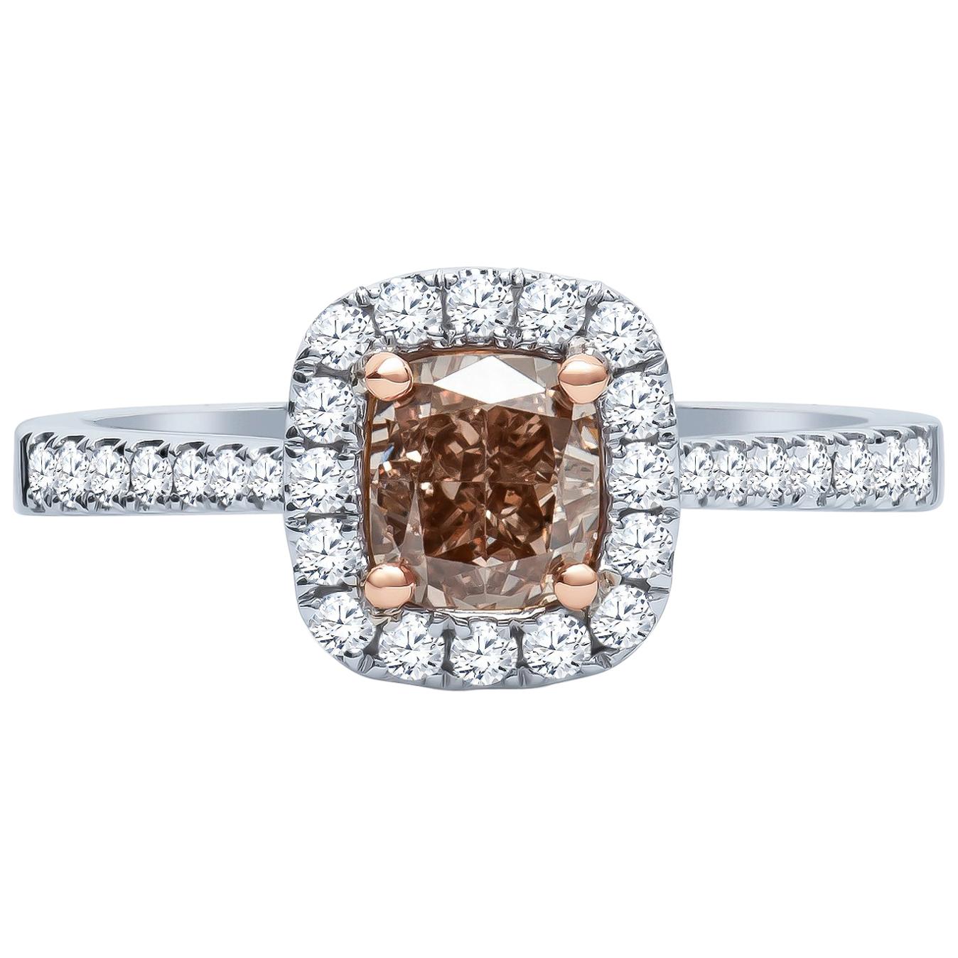 1.00 Carat 'GIA' SI1 Fancy Orange Brown Diamond Cathedral Engagement Ring