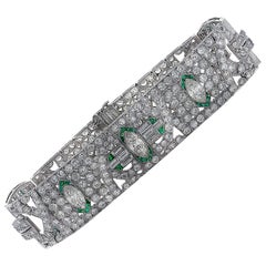 Art Deco 21 Carat Diamond and Emerald Bracelet