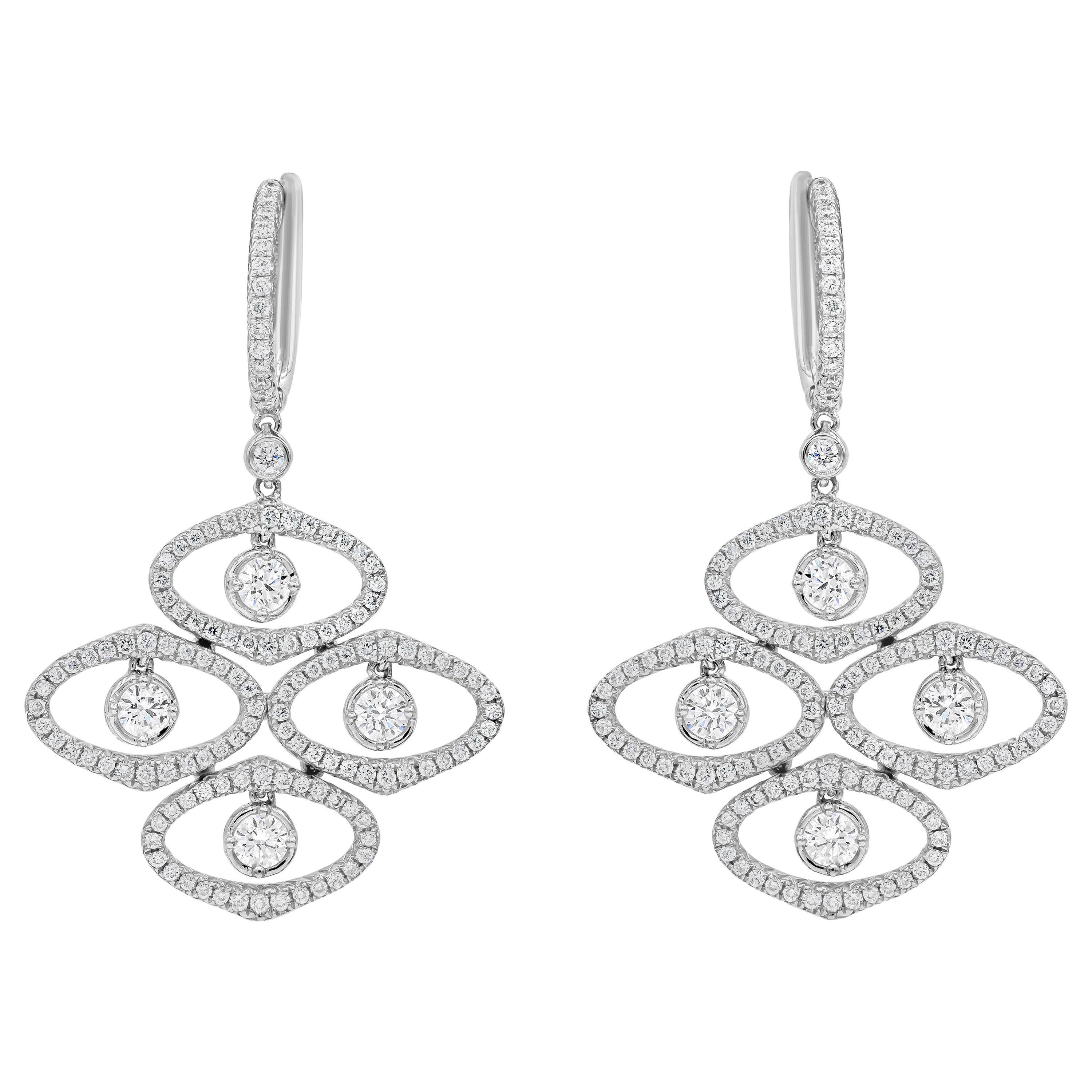 Roman Malakov 2.21 Carats Total Round Cut Diamond Open-Work Dangle Earrings For Sale