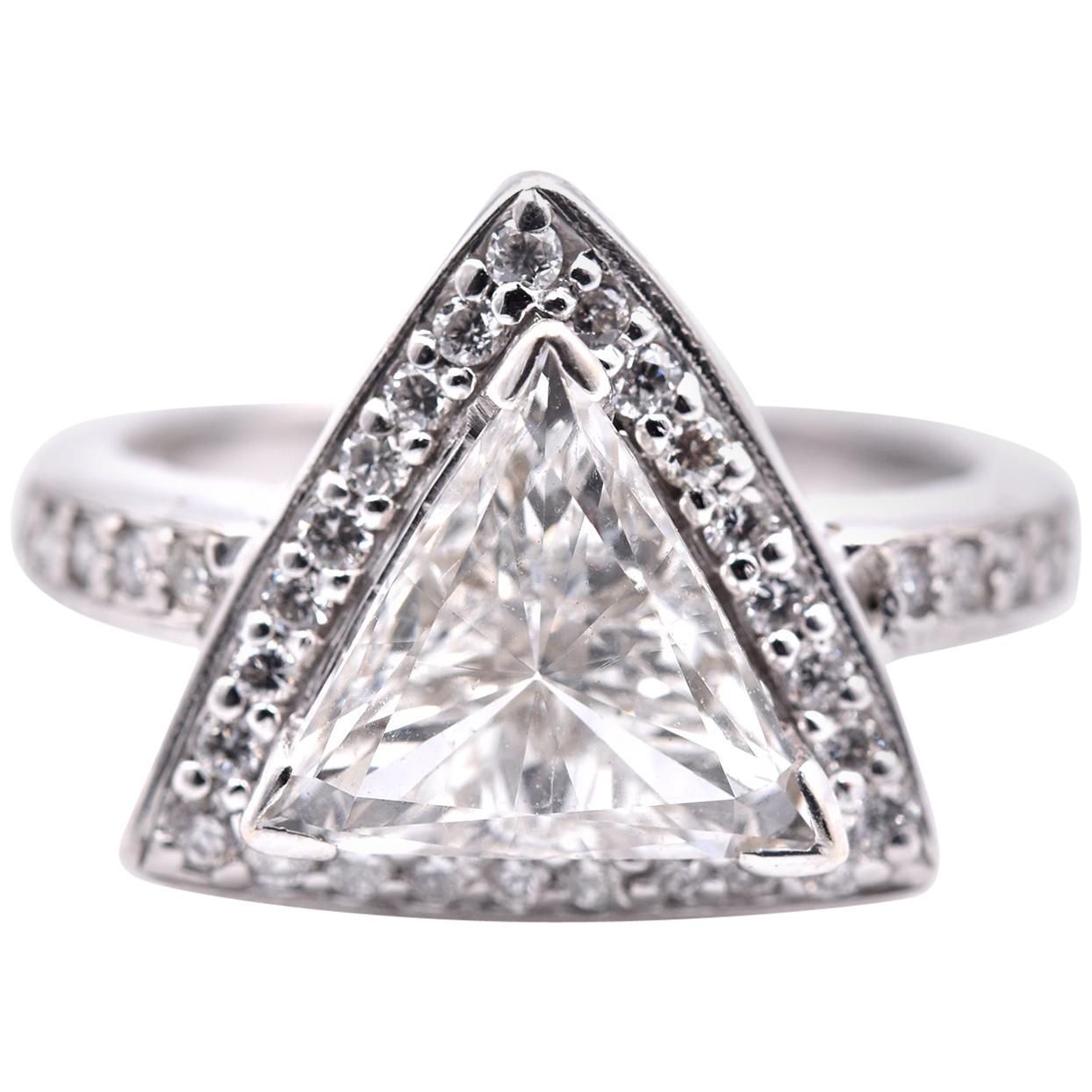 2.01 Carat Trillion Cut 14 Karat White Gold Diamond Engagement Ring
