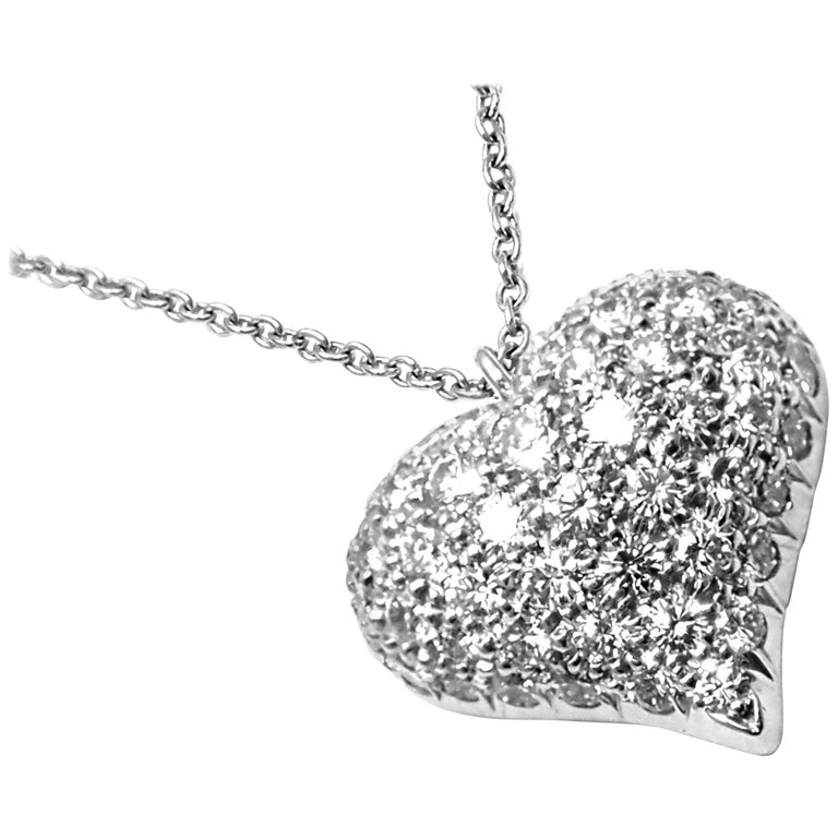 Tiffany And Co Pave Diamond Heart Platinum Pendant Necklace At 1stdibs
