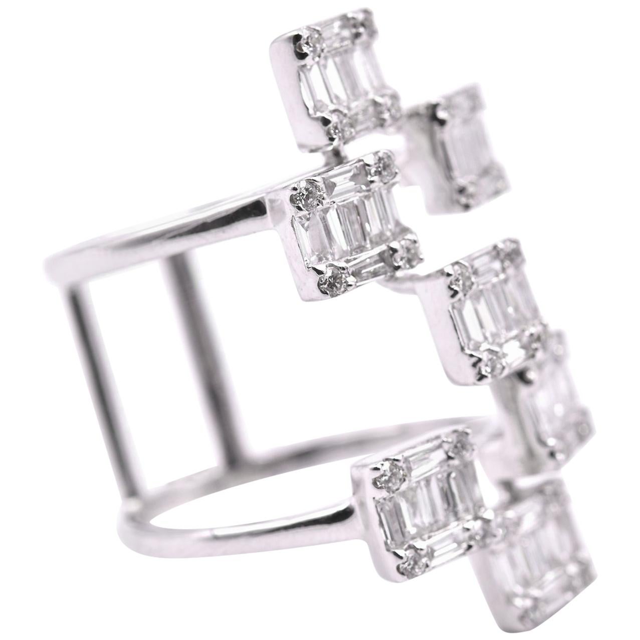18 Karat White Gold Custom Diamond Element Ring
