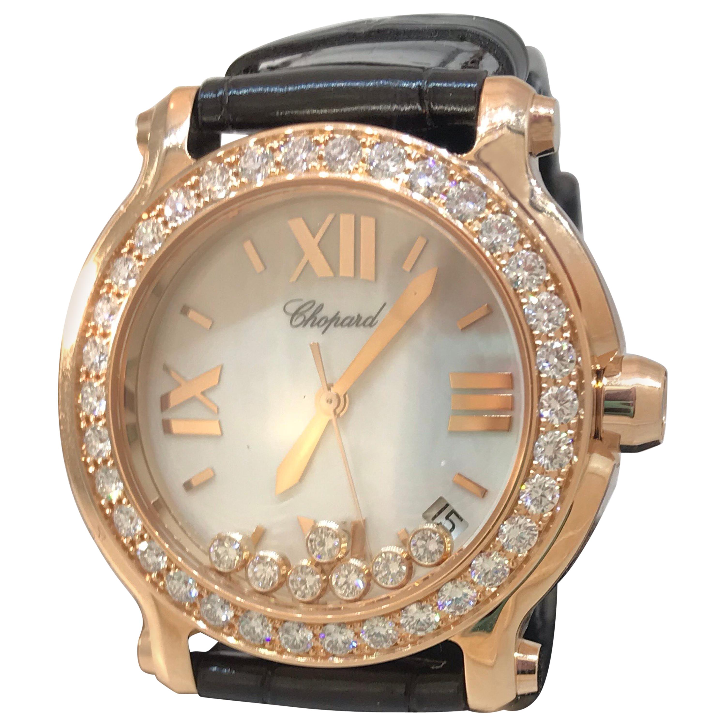 Chopard Happy Sport Rose Gold Mother of Pearl Diamond Ladies Watch 27/7473-5002