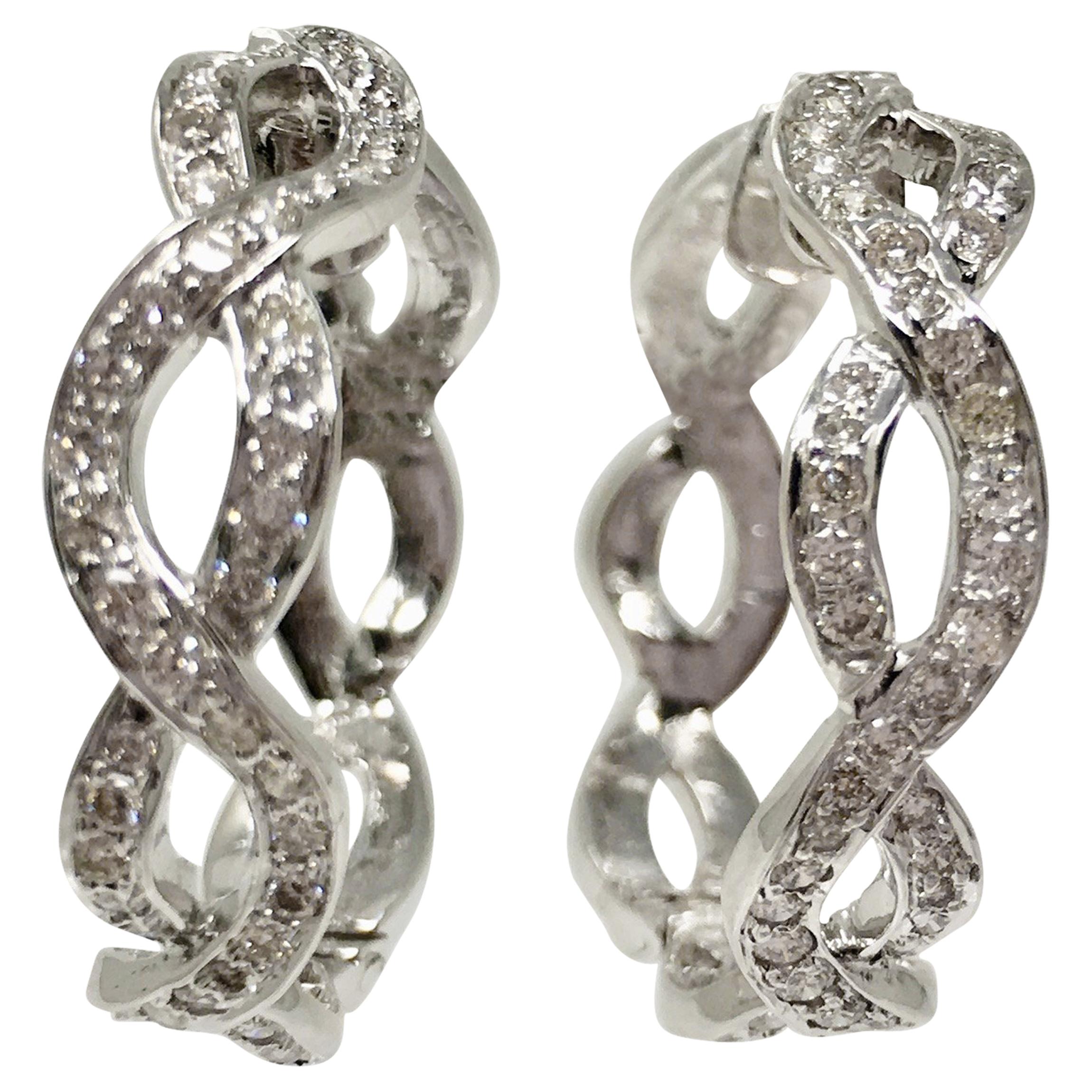 1.50 Carat White Diamond Hoop Earrings in 18 Karat White Gold