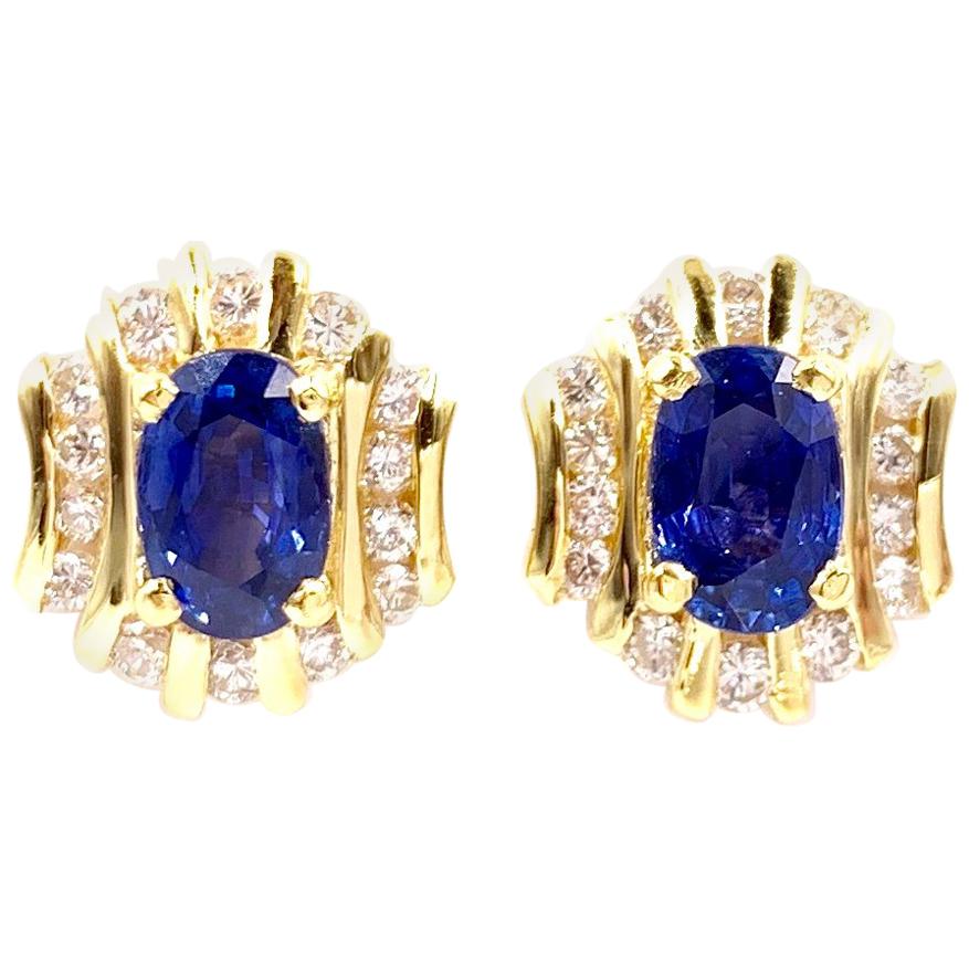 18 Karat Sapphire and Diamond Button Stud Earrings For Sale