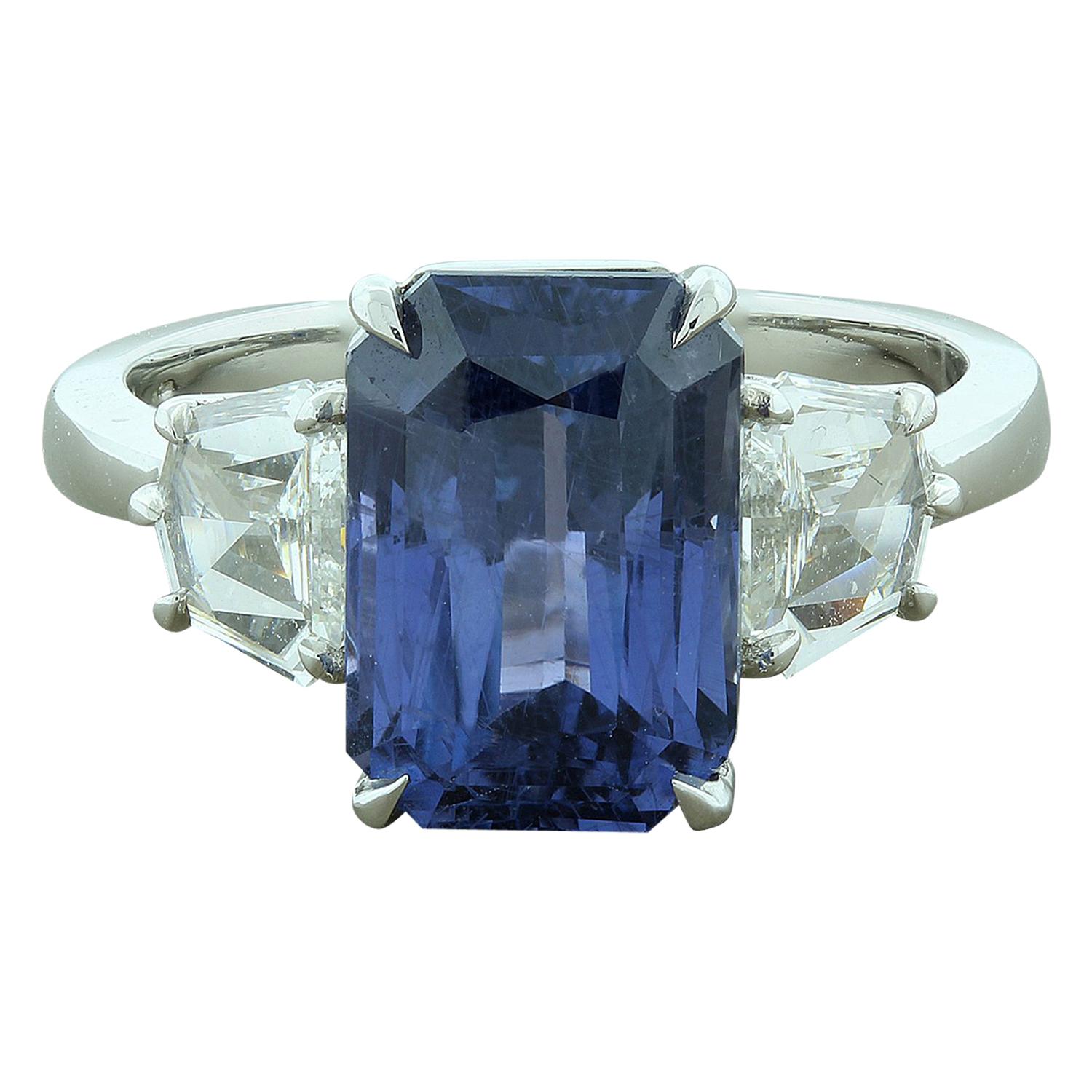 Color-Change Sapphire Diamond Platinum Ring, GIA For Sale