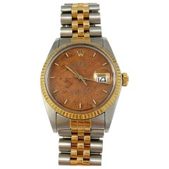Vintage Rolex Yellow Gold and Stainless Wood Dial Oyster Perpetual Datejust Watch