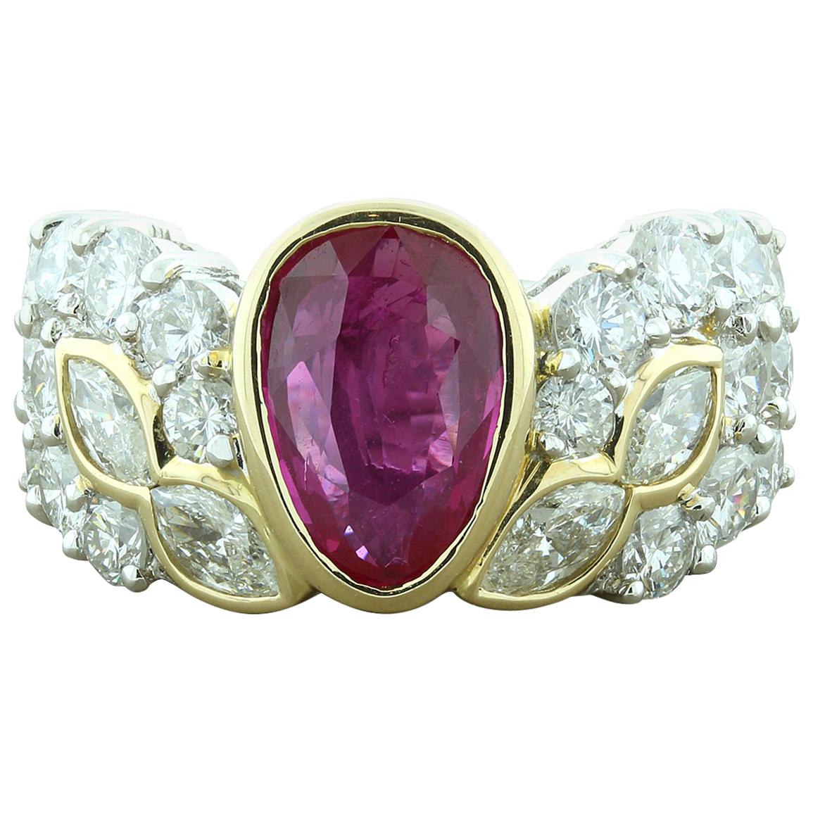 Ruby Diamond Platinum Gold Cocktail Ring