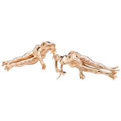 Frog 18 Karat Rose Gold with White Diamonds Tsavorites Stud Earrings