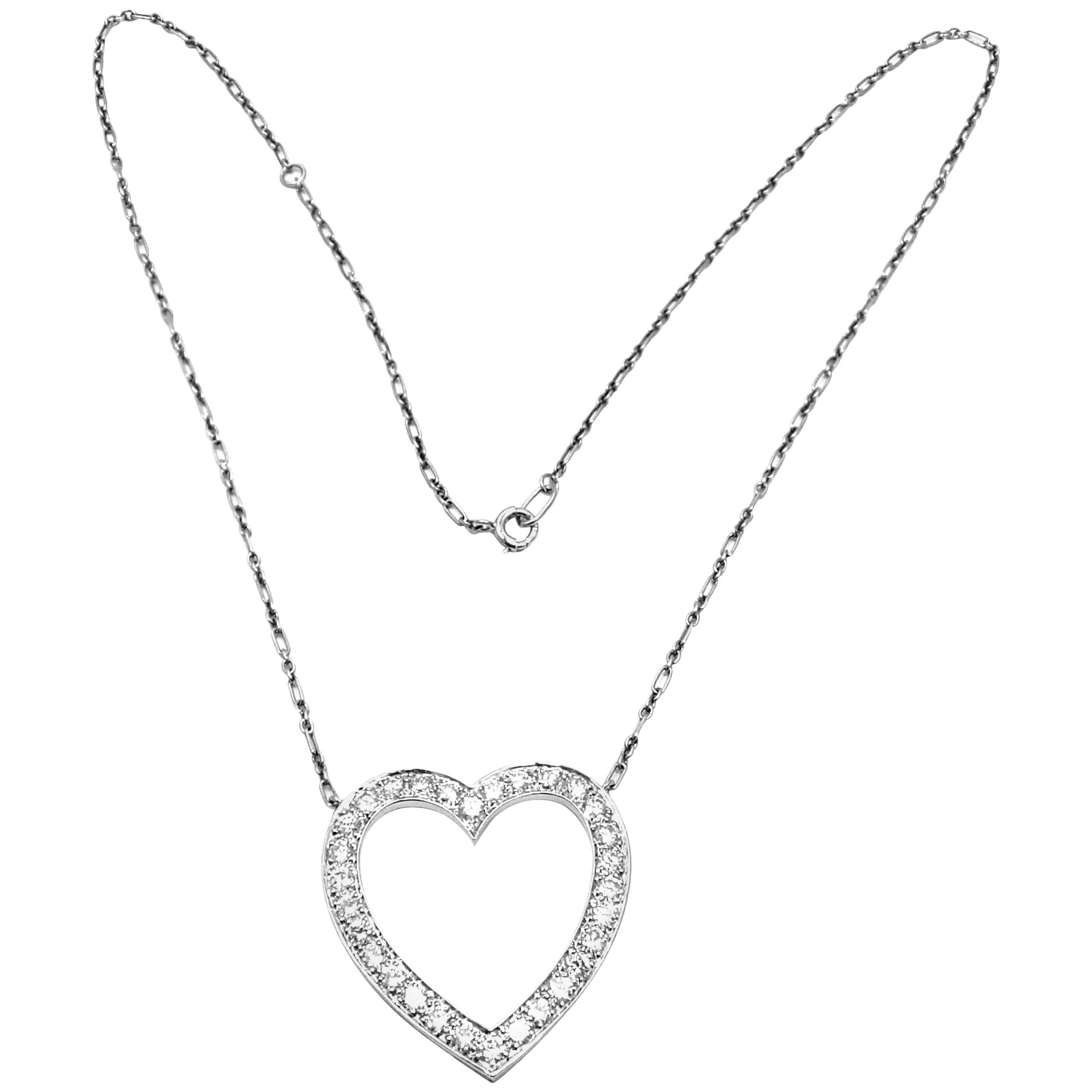 Vintage Tiffany and Co. Diamond Extra Large Heart Palladium Necklace at ...