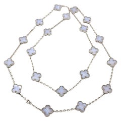 Van Cleef & Arpels Vintage Twenty Motif Alhambra Chalcedony White Gold Necklace