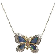 14 Karat "Butterfly" Boulder Opal and Diamond Necklace