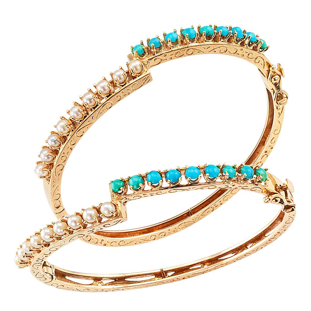 Pearl Turquoise Twin Stackable Gold Bangles