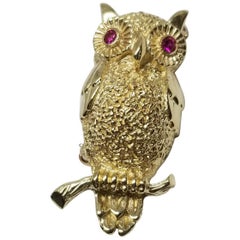 Owl Brooch with Ruby Eyes