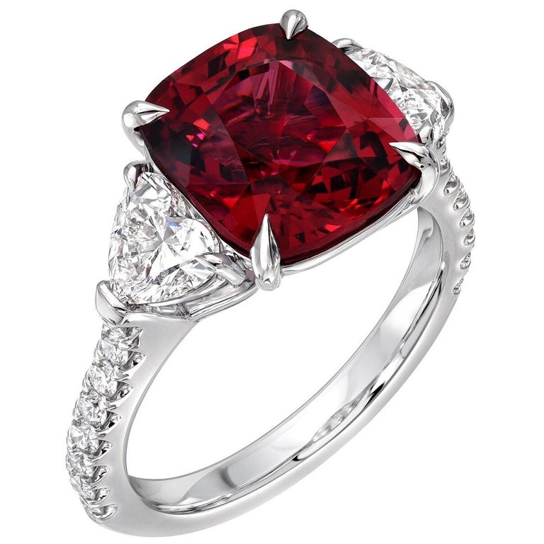 Burma Red Spinel Ring Cushion Cut 5.05 Carats AGL Certified For Sale