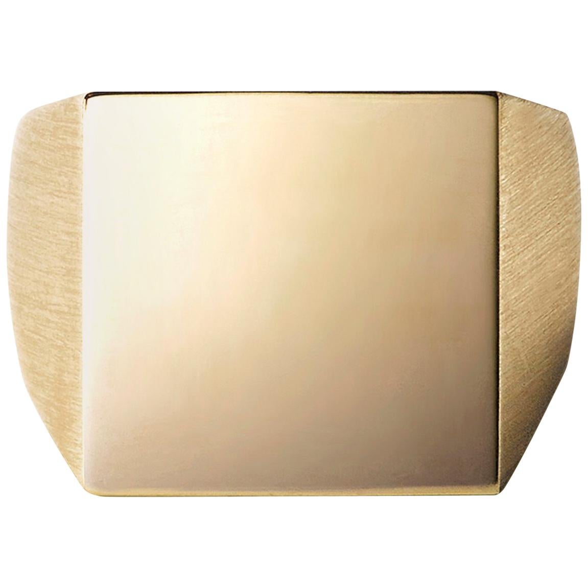 18 Karat Yellow Gold Square Signet Ring Large #13～#20  For Sale