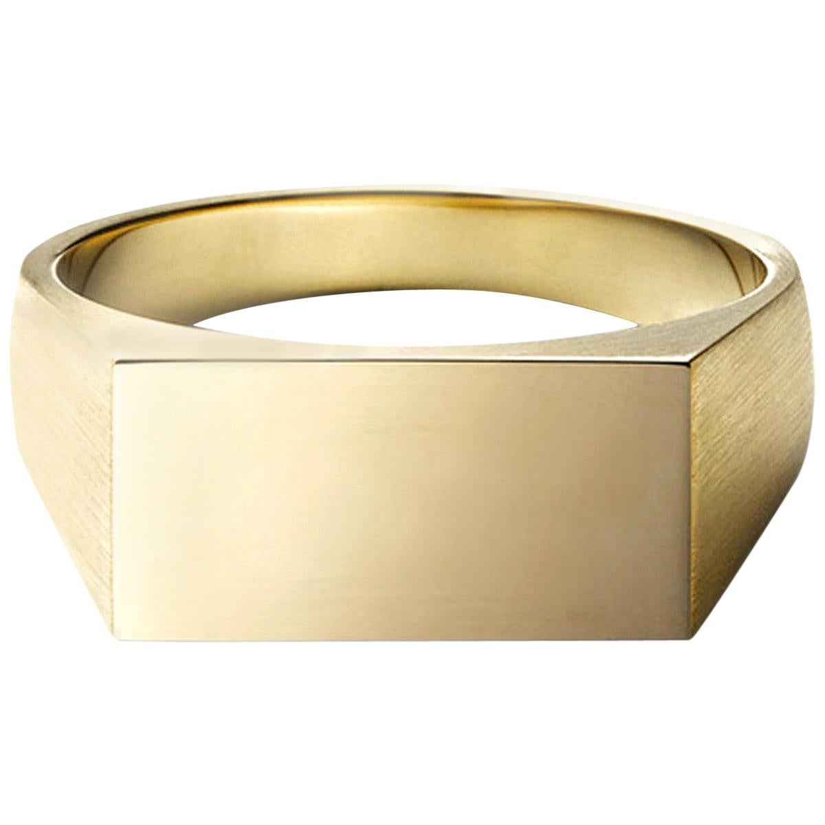 18 Karat Yellow Matte Gold Large Rectangle Signet Ring For Sale