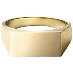 18 Karat Yellow Matte Gold Large Rectangle Signet Ring