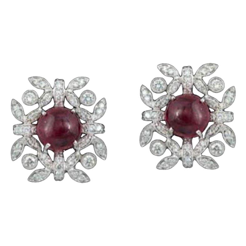 In 18K gold, art-deco, natural Burma Spinel Cocktail Ring & Stud Earrings Suite